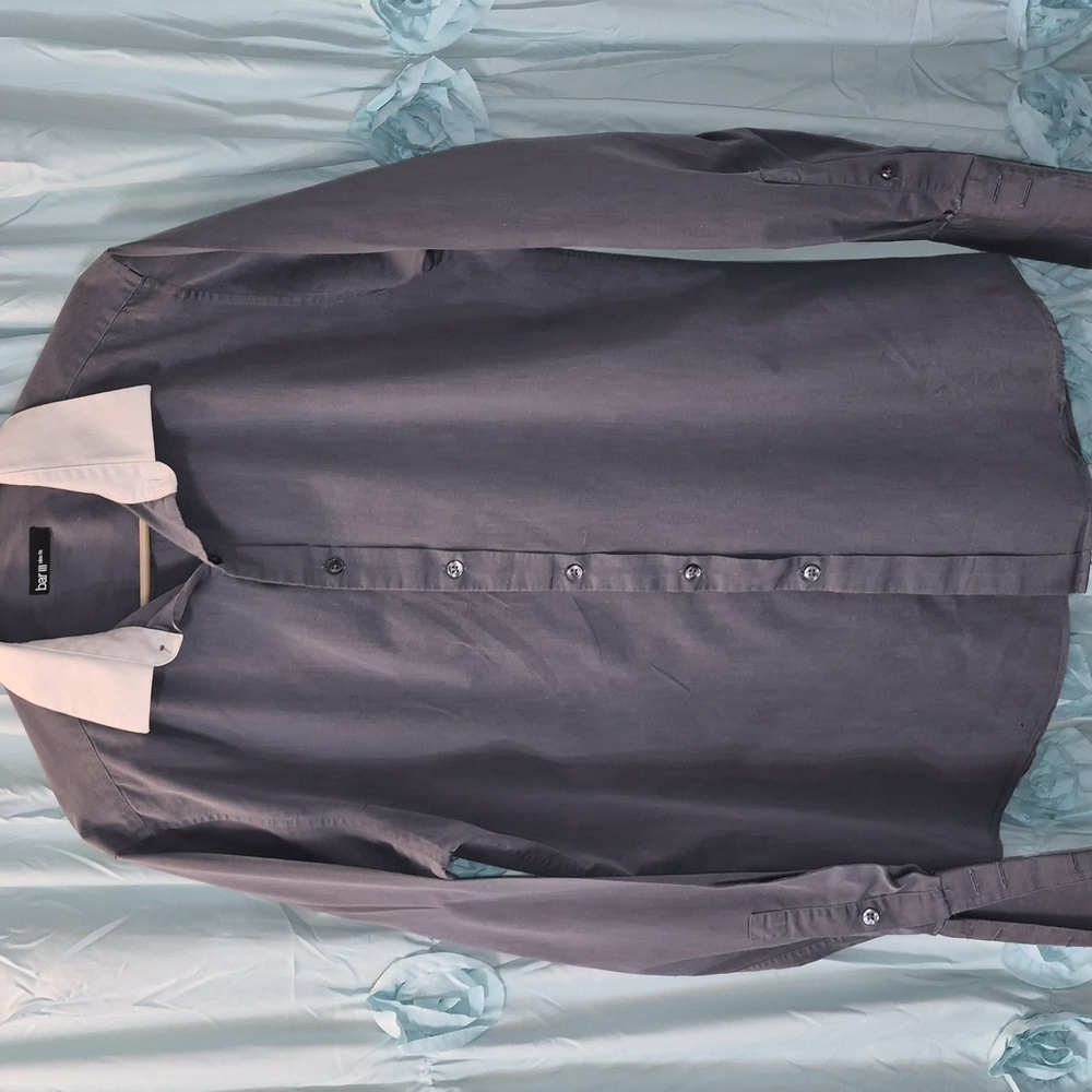 BAR III Men's Gray White Collared Button-Up Shirt SZ 16